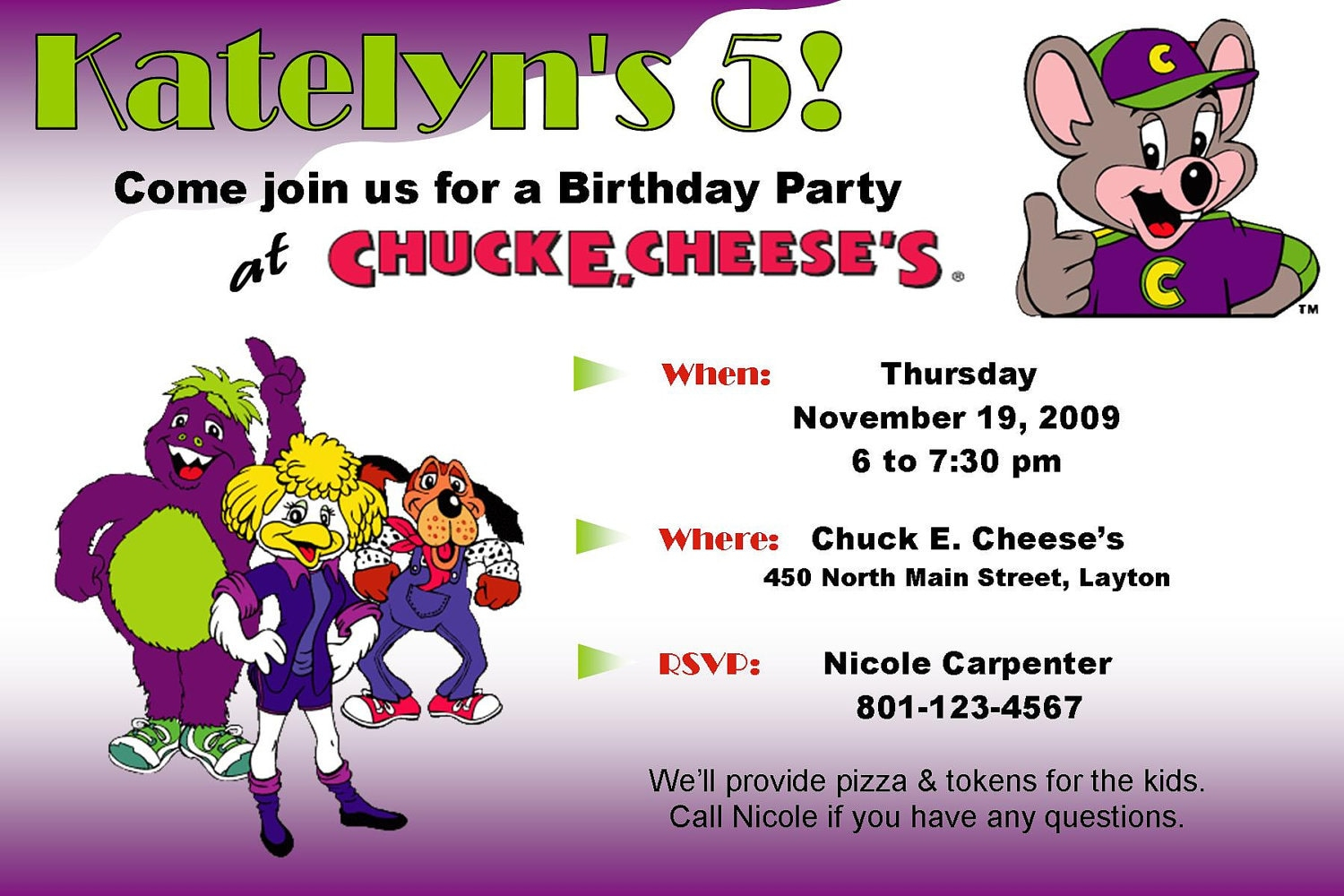 20 Chuck E Cheese Birthday Invitations Images Free Invitation Template