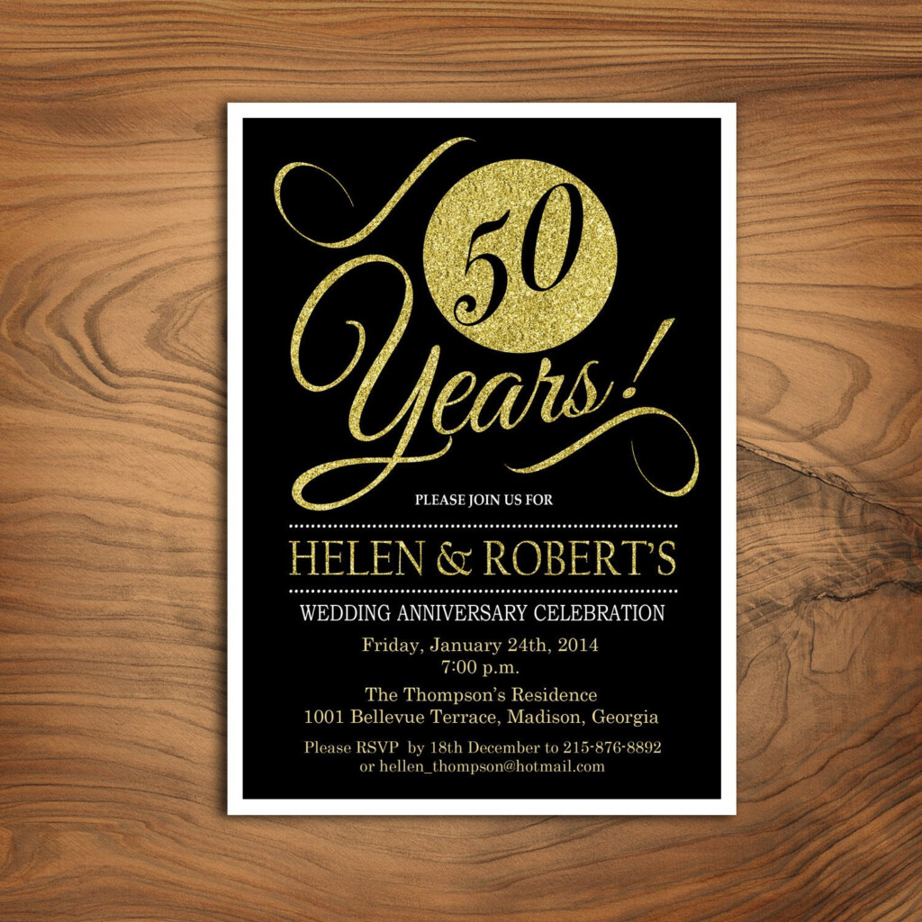 50th Wedding Anniversary Invitation Gold Black Digital Printable 