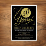 50th Wedding Anniversary Invitation Gold Black Digital Printable