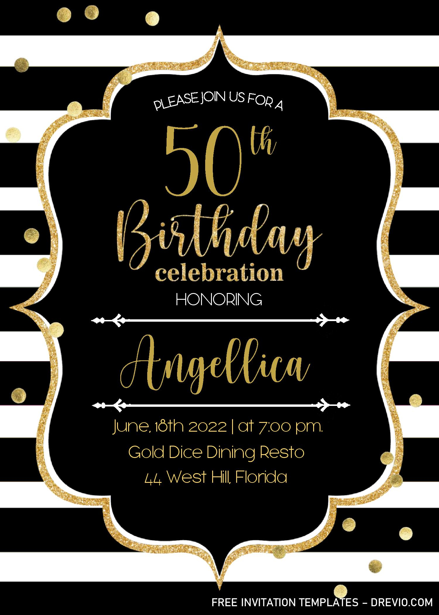 Black And Gold 50th Birthday Invitation Templates Editable With MS 