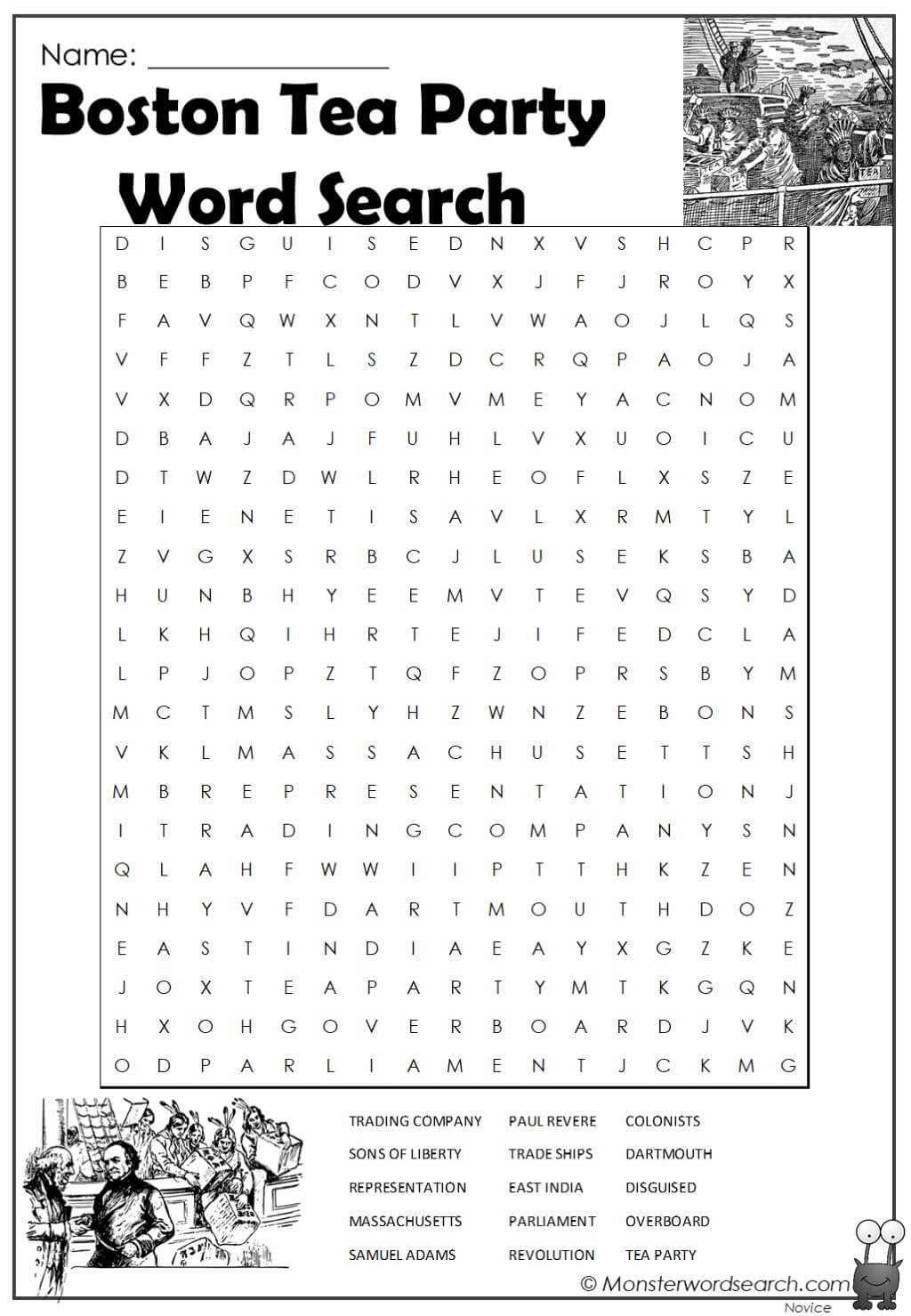 Boston Tea Party Word Search Monster Word Search