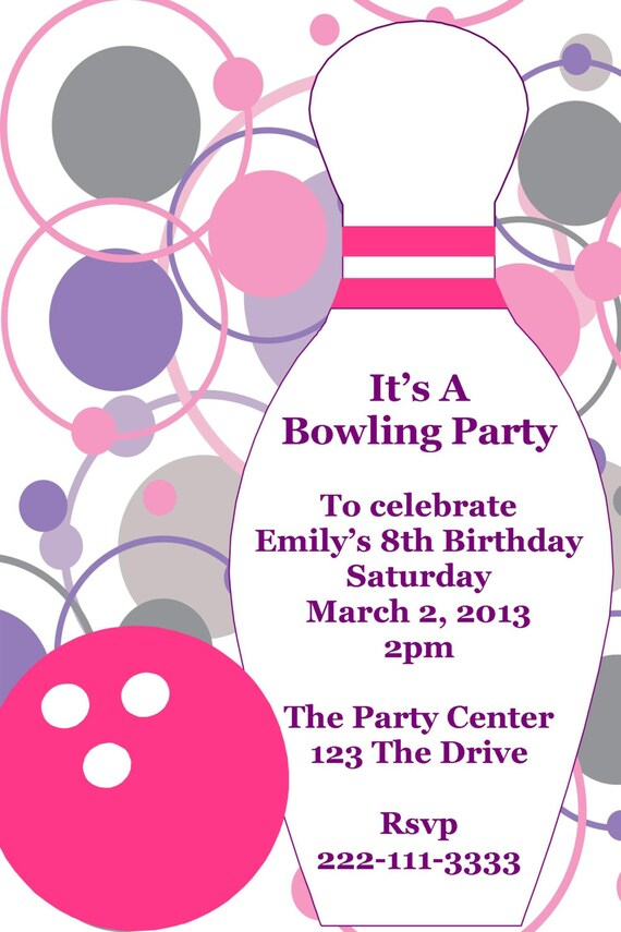 Bowling Printable Birthday Party Invitation DIY Digital Image Etsy