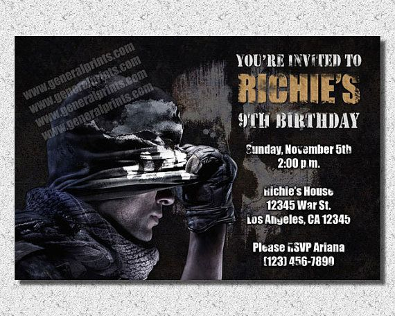 Call Of Duty Invitations Sets Of 10 Or Printable File Birthday 