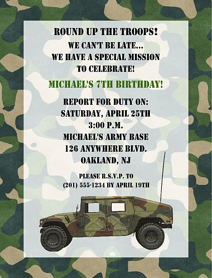 Camouflage Military Army Birthday Party Invitations Camouflage 