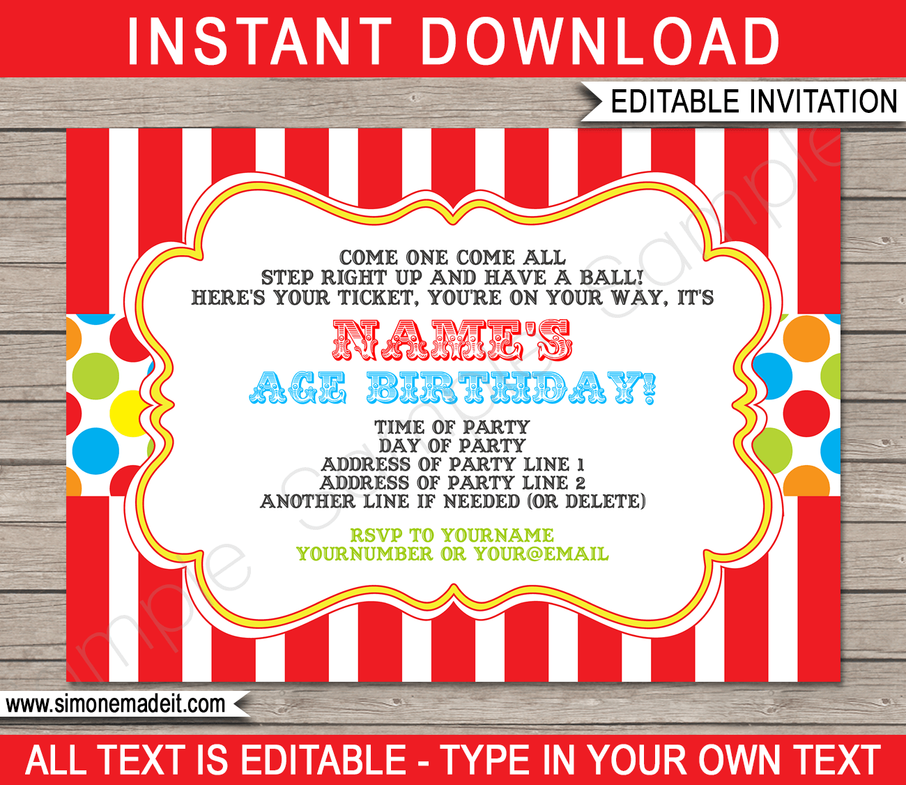 Carnival Invitation Template Printable Birthday Party Invite Circus