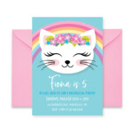 Cat Rainbow Birthday Party Invitation Kitten Cat Birthday Girl