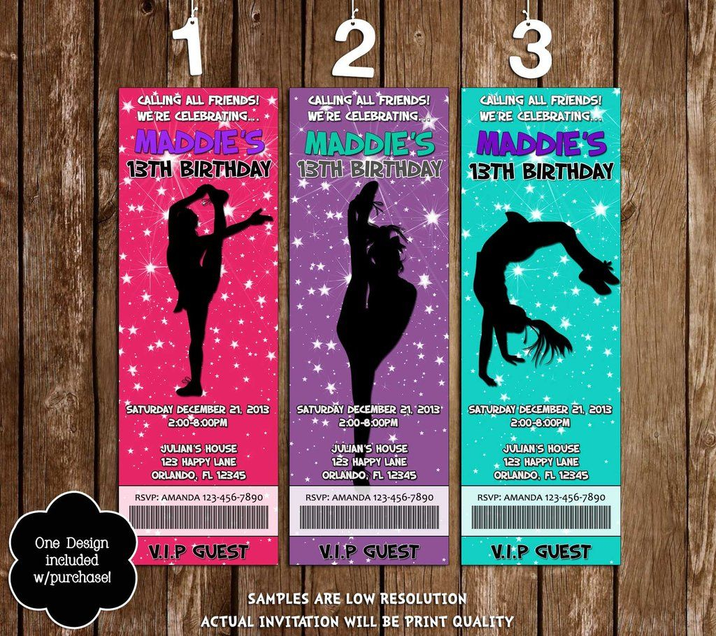 Cheerleading Cheer Team Birthday Party Ticket Invitations 3 Designs