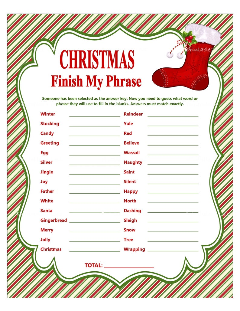 Christmas Finish My Phrase Printable Christmas Party Game Etsy