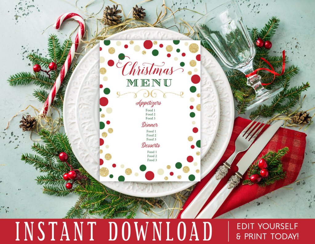 Christmas Party Dinner Menu Printable Instant Download Edit Etsy Hong 