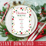 Christmas Party Dinner Menu Printable Instant Download Edit Etsy Hong