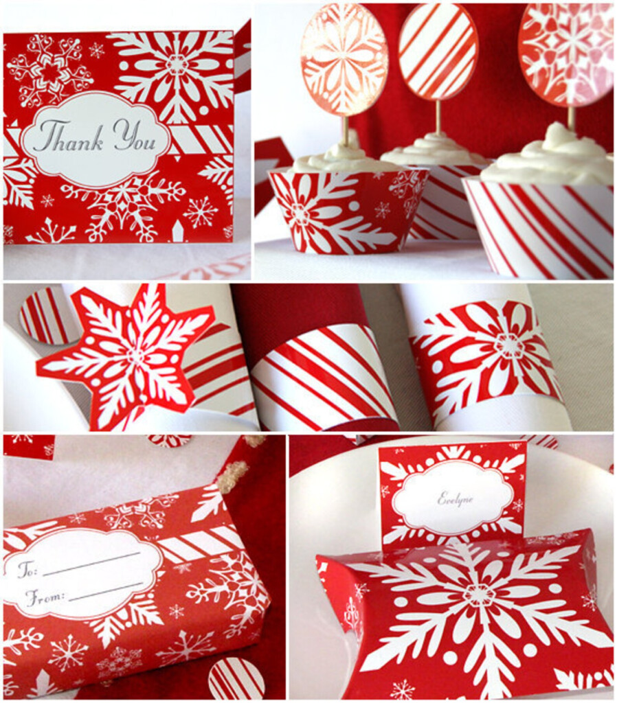 Christmas Party Printables Red Snowflakes Complete Set Etsy