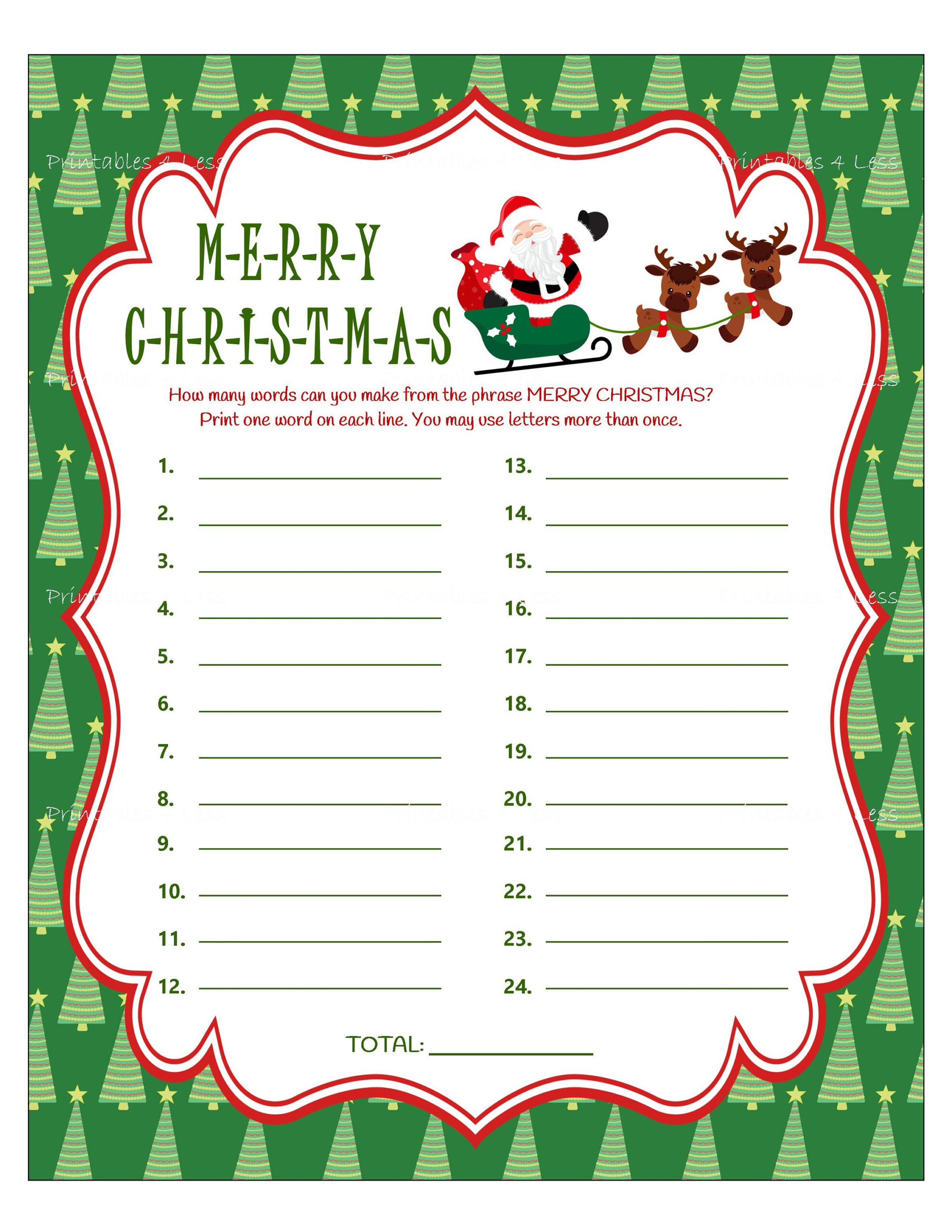 Christmas Word Game Printable Christmas Party Game Holiday Party Game 