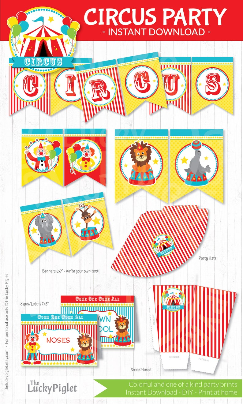 CIRCUS PARTY Printables Printable Circus Party Package Etsy