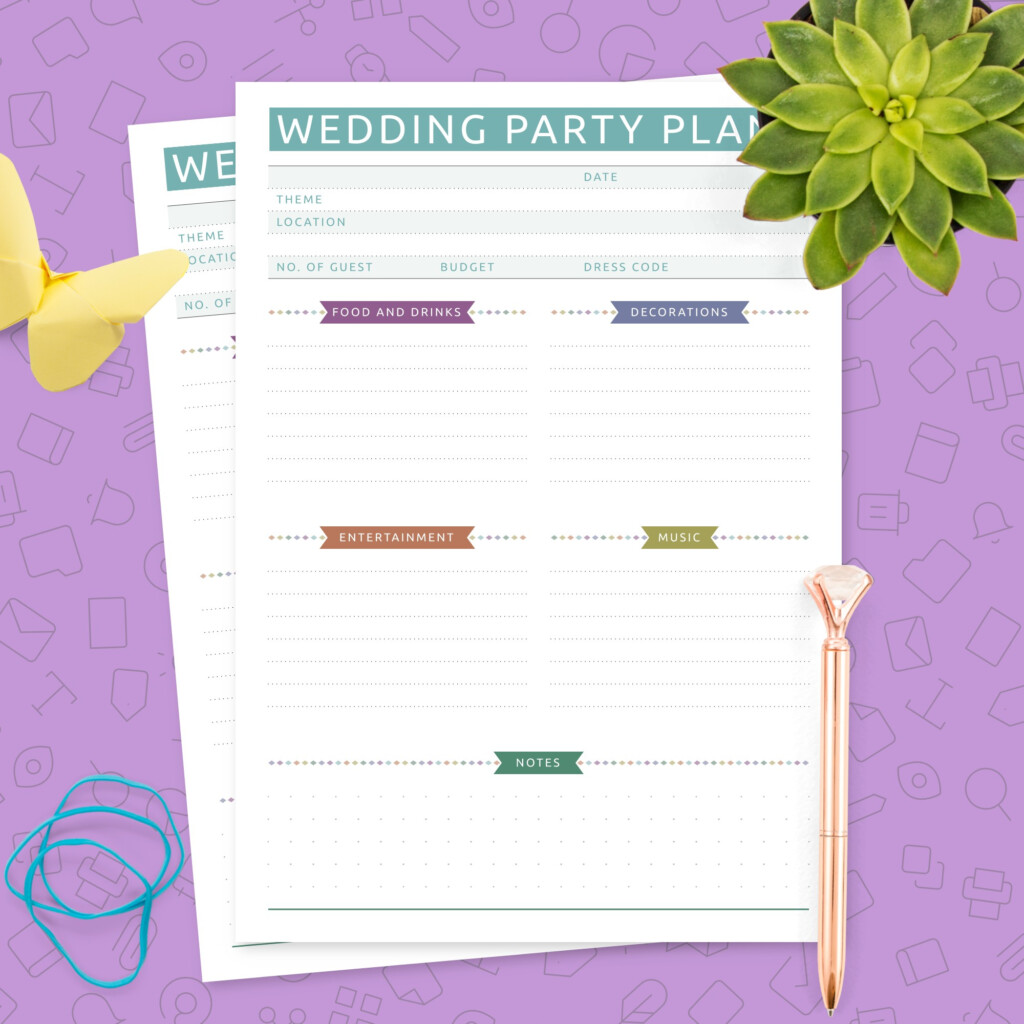 Colorful Wedding Party Plan Template Template Printable PDF