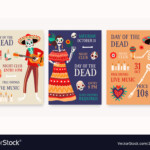 Day Dead Party Posters Templates Set Katrina Vector Image