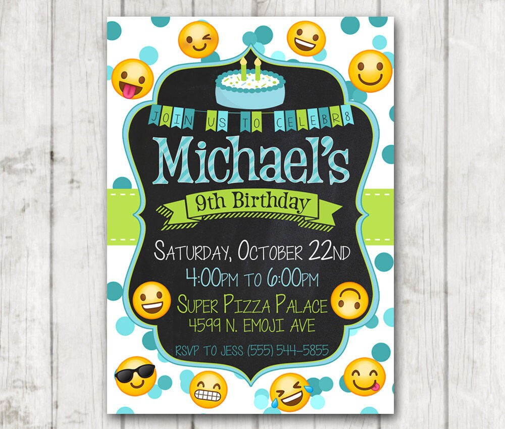 Emoji Birthday Invitation Girl Emoji Invitation Digital Boy Emoji Party 