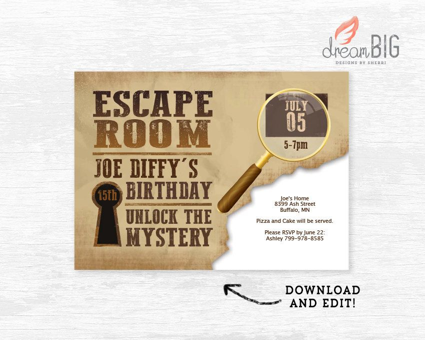 Escape Room Invitation Birthday Invite INSTANT DOWNLOAD Etsy In 2021 