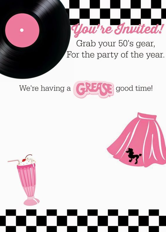 Free 50 s Grease Theme Invitation With Instructions To Personalize 