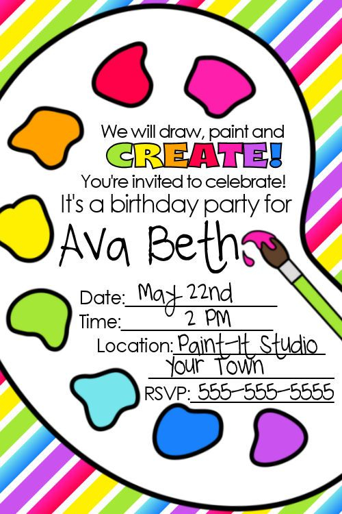 FREE Artist Party Printables Party Invite Template Paint Party 