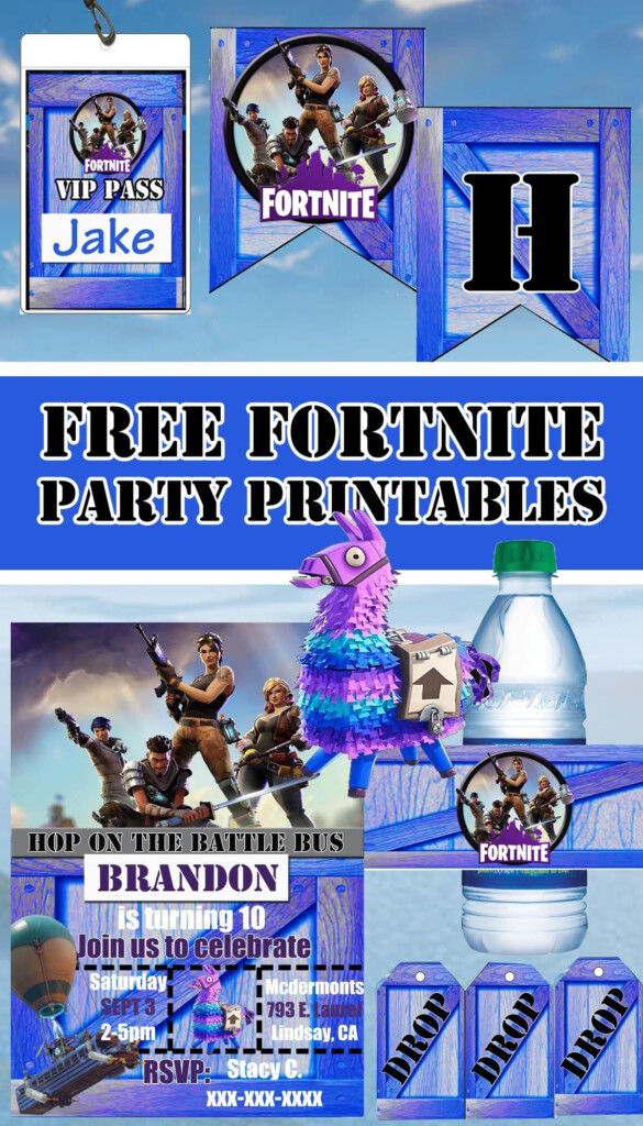 FREE Fortnite Birthday Party Printable Files Banner Invitation 