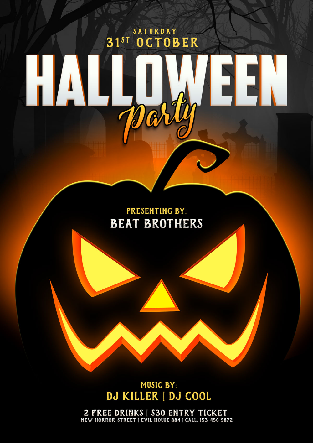 Free Halloween Party Nightclub Poster Flyer Design Template PSD 