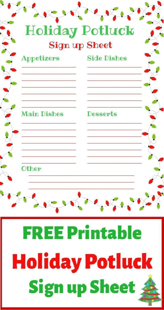 Free Printable Christmas Potluck Sign Up Sheet
