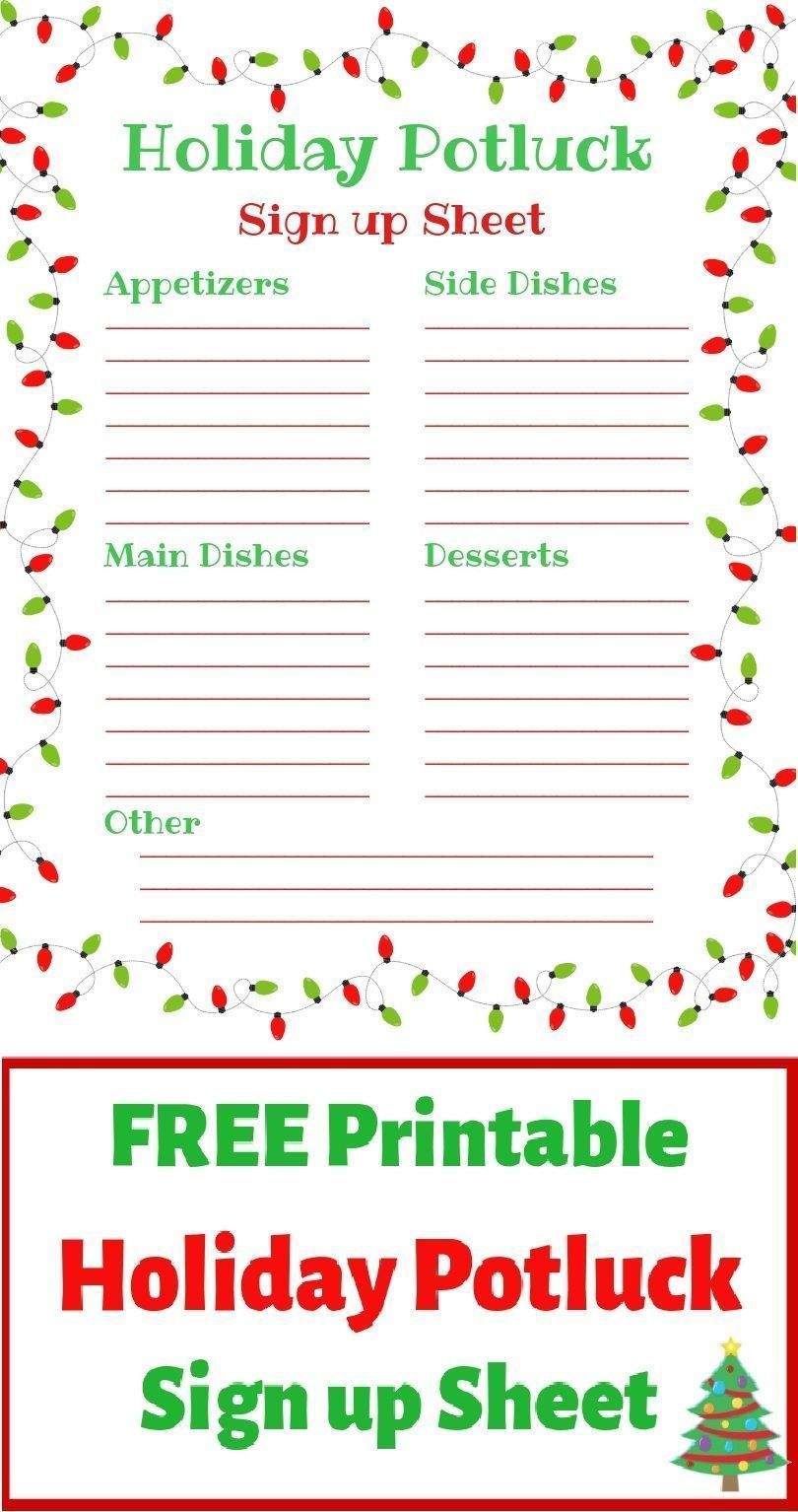 Free Printable Christmas Potluck Sign Up Sheet