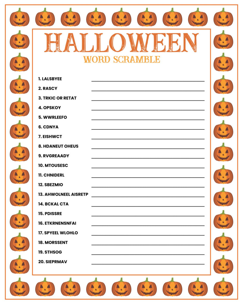 Free Printable Halloween Word Games For Adults Printable Form 