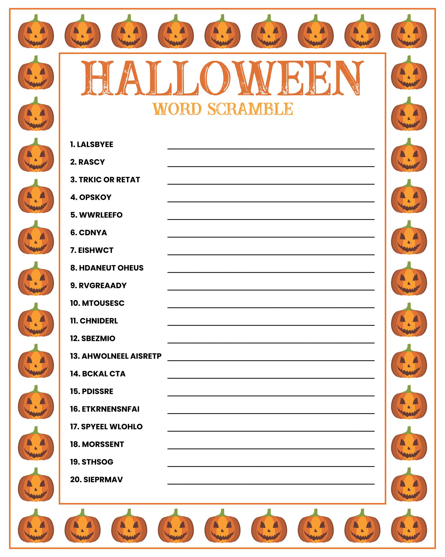 Free Printable Halloween Word Games For Adults Printable Form 