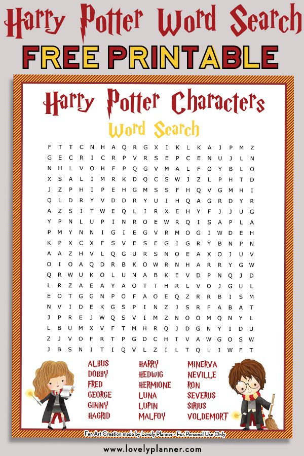 Free Printable Harry Potter Characters Word Search Puzzle Harry 