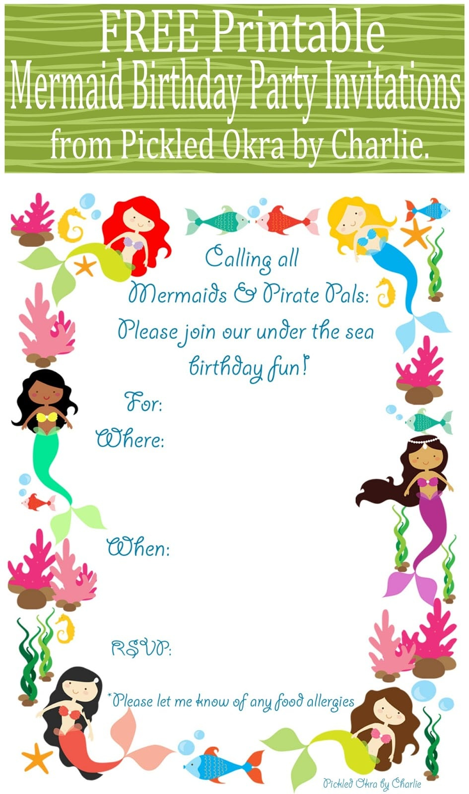 Free Printable Mermaid Birthday Invitation