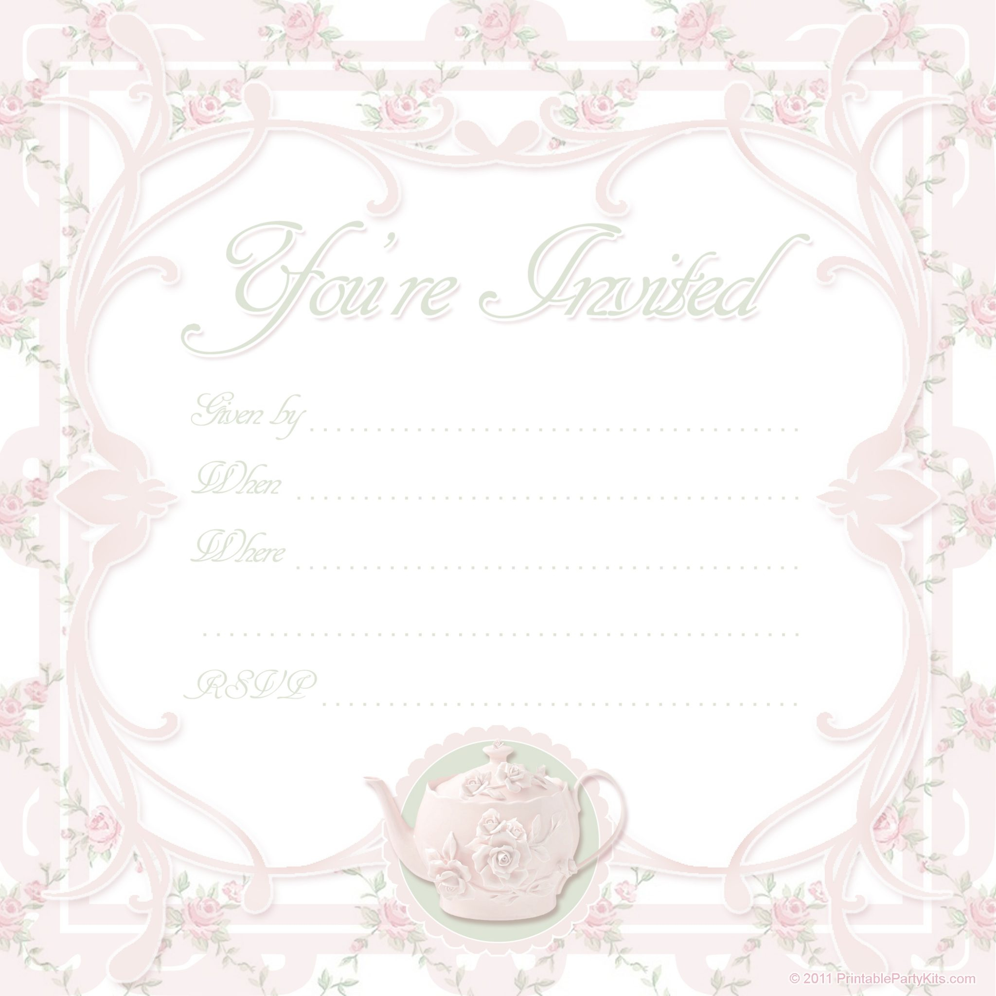 Free Printable Tea Party Invite Template Printable Party Kits