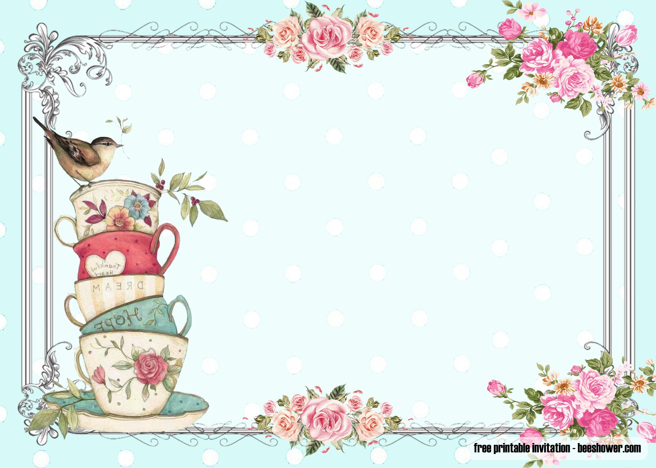 FREE Vintage Tea Party Baby Shower Invitations In 2021 Tea Party Baby 