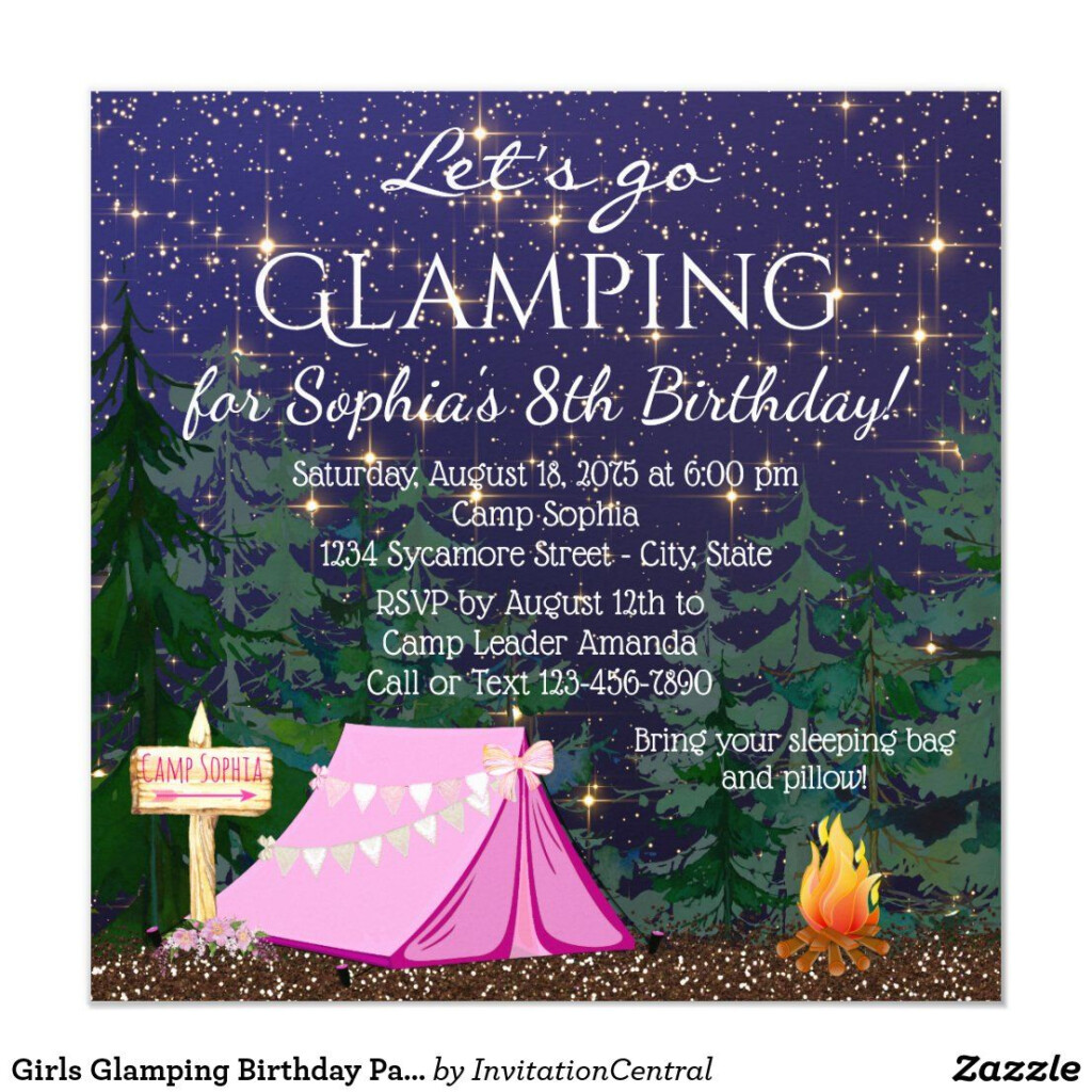 Girls Glamping Birthday Party Invitation Zazzle Glamping 