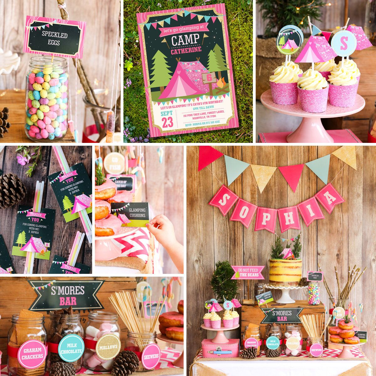 Girls Glamping Party Full Printable Set Camp Out Glamping Etsy In 