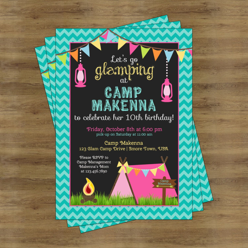 Glamping Party Invitation Camping Birthday Invitation For Girls 