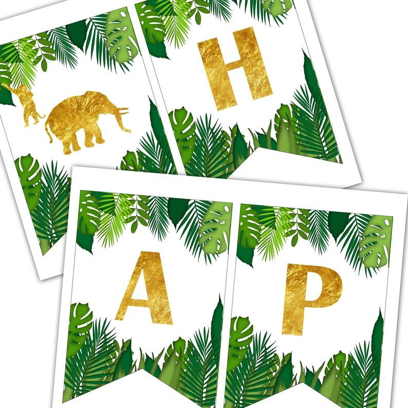 Gold Safari Happy Birthday Banner Jungle Birthday Party Etsy In 2021