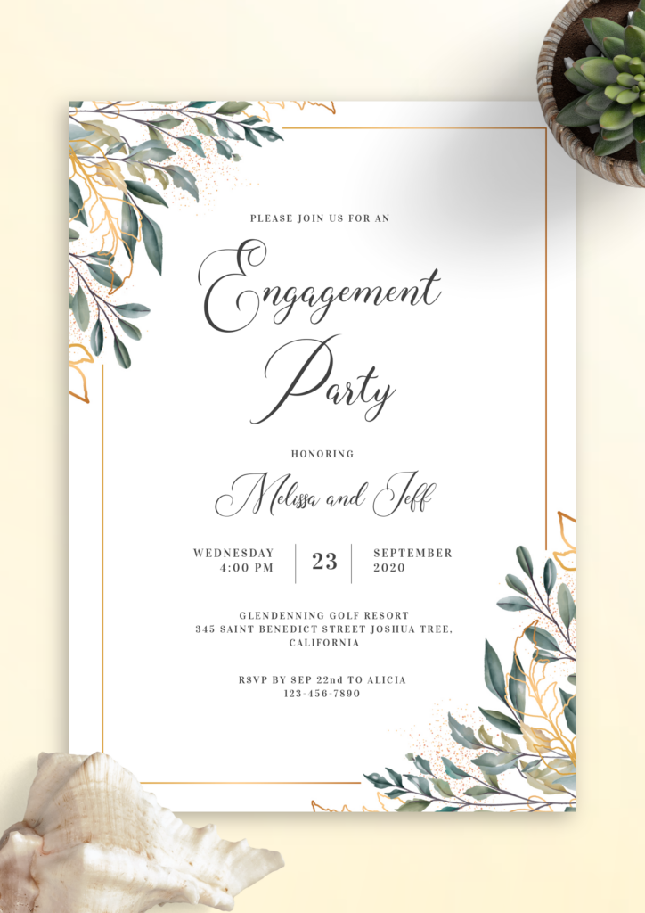 Golden Leaves Engagement Party Invitation Tarjeta De Invitacion Boda 