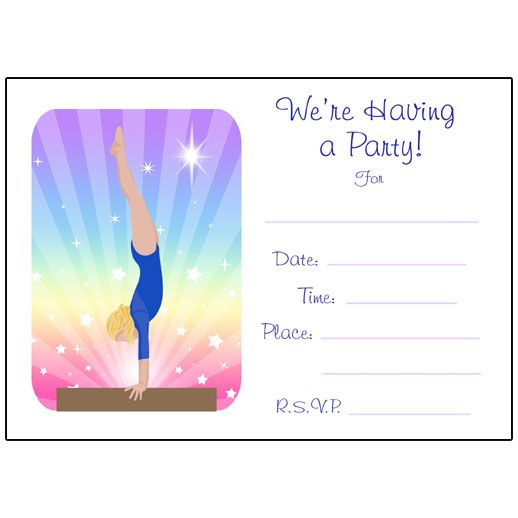 Gymnastics Gymnastics Party Invitations Gymnastics Birthday