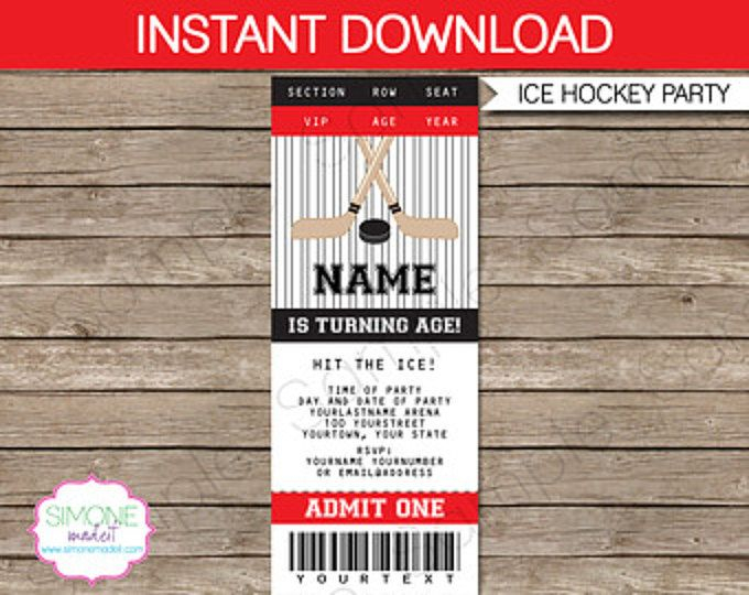 Hockey Party Invitation Decorations Full Printable Package Red 