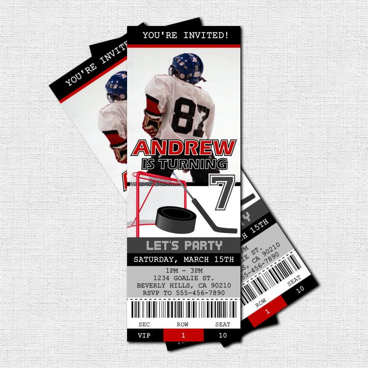 HOCKEY TICKET INVITATIONS Free Thank You Card Birthday Party print 