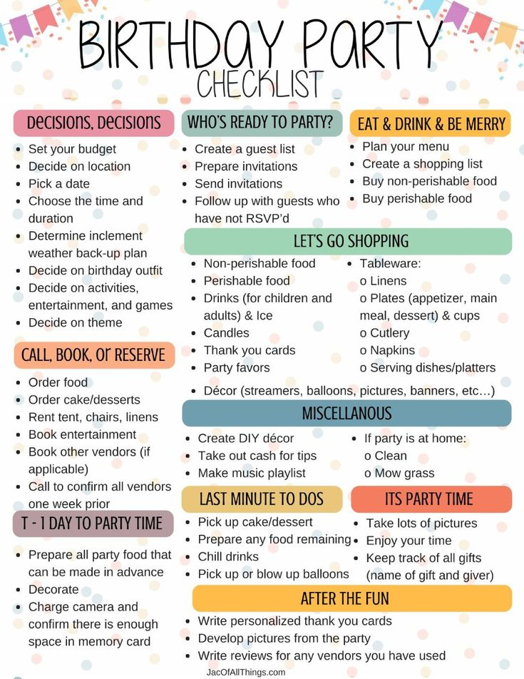 How To Plan A Birthday Party Checklist With Free Printable Party 