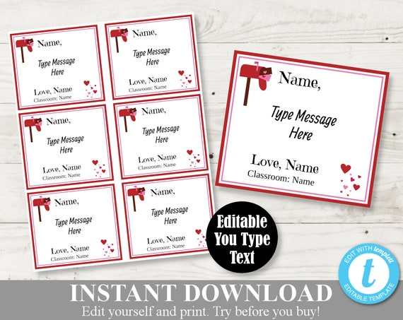 INSTANT DOWNLOAD Editable Printable Valentine s Grams Tags Cards 