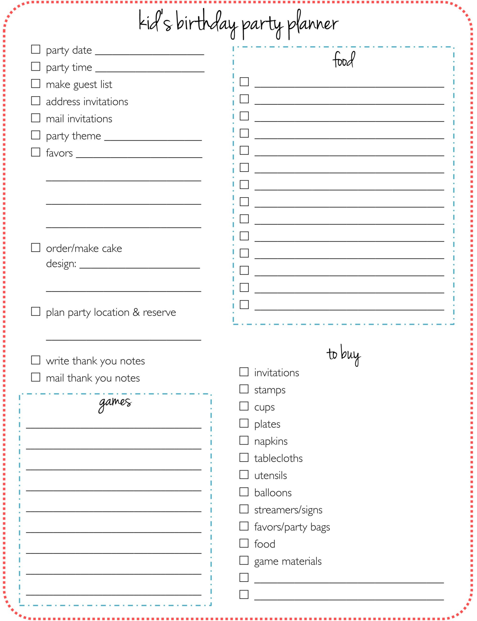 Kid s Birthday Party Planner Party Planner Checklist Birthday Party 