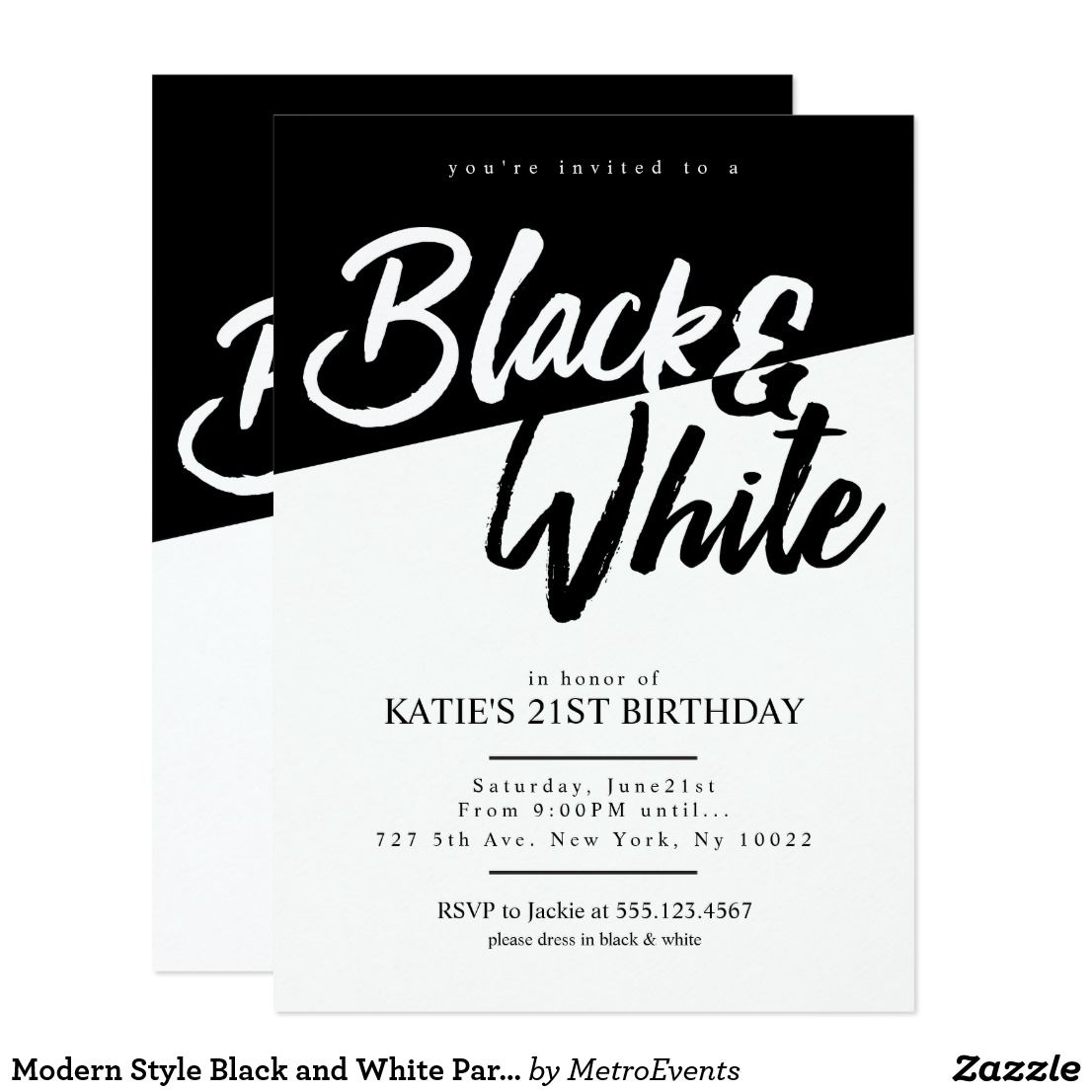 Modern Style Black And White Party Invitations Zazzle White 