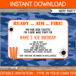 Nerf Birthday Party Invitations Template Printable Invite Blue Camo