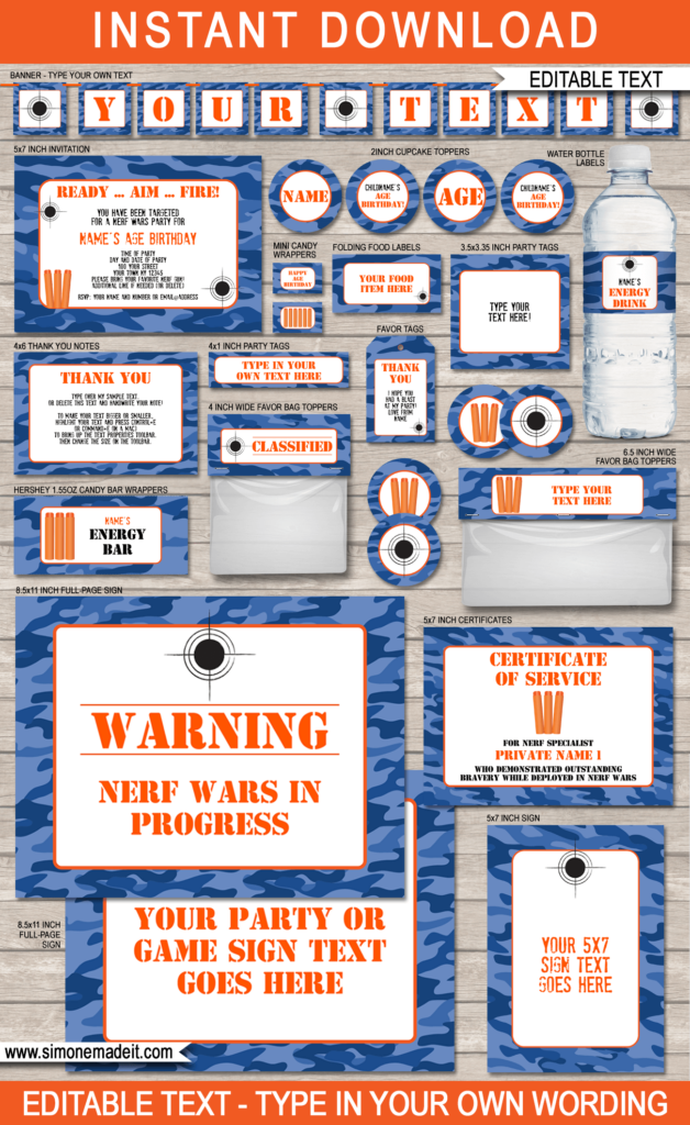 Nerf Birthday Party Printables Invitations Decorations