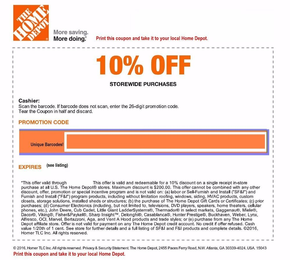 One 1X 15 Off Hd Printable Coupon Free Printable Home Depot 