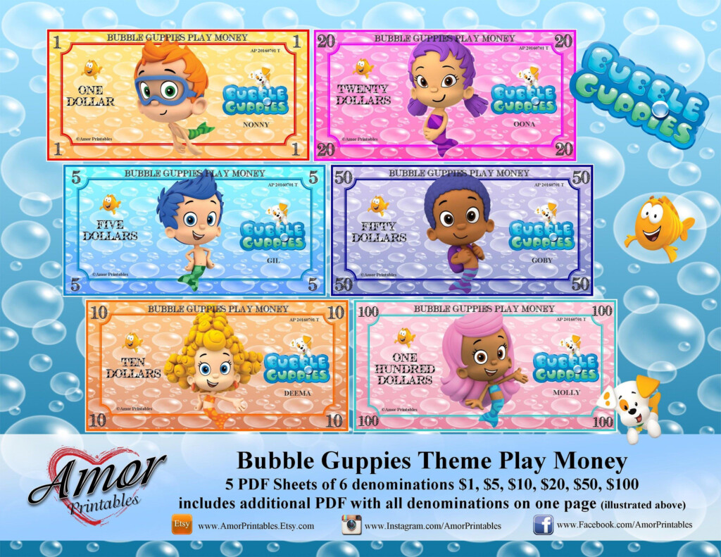 Party Favor Bags Party Bag Printable Play Money Bubble Guppies Party 