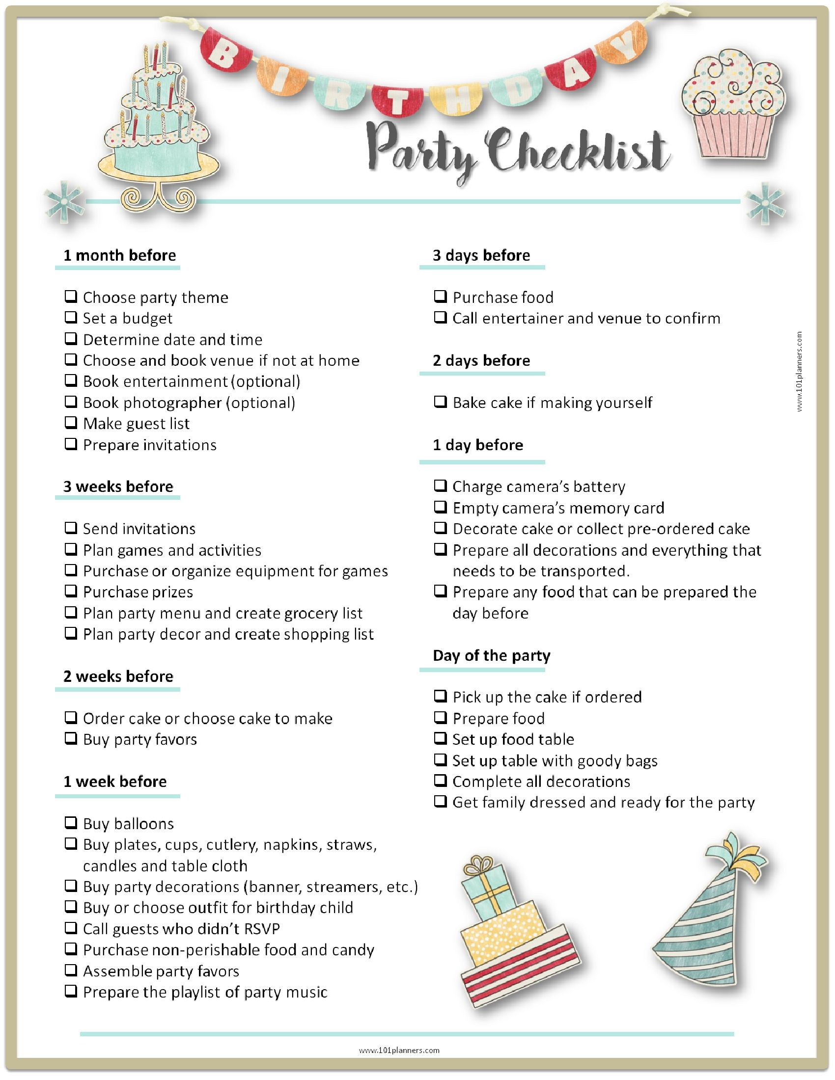 Party Planning Checklist Party Checklist Birthday Party Checklist